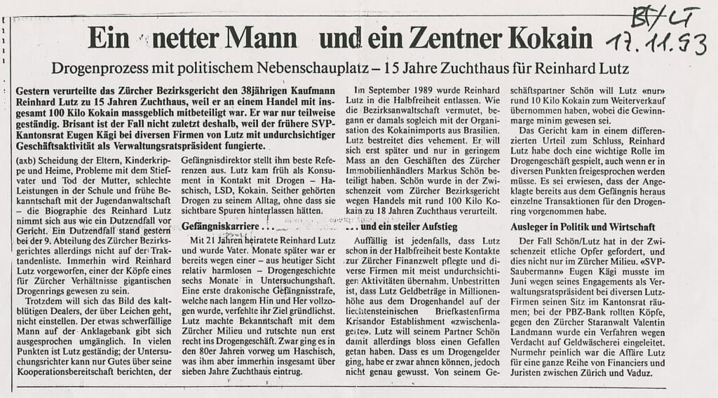 Zeitungsauschnitt vom 17. November 1993 - Ein netter Mann und ein Zentner Kokain