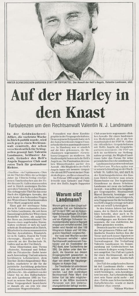 Hinter Schwedischen Gardinen statt im Töffsattel. Der Anwalt der Hell's Angels, Valentin Landmann, sitzt.