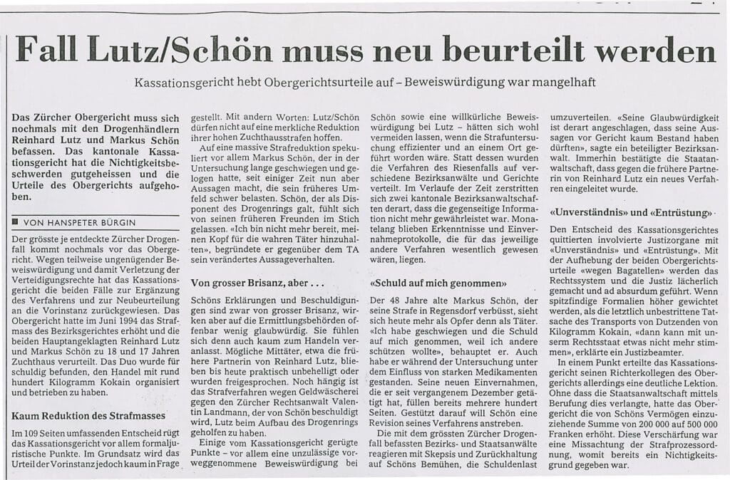 Zeitungsausschnitt: Fall Lutz / Schön muss neu beurteilt werden
