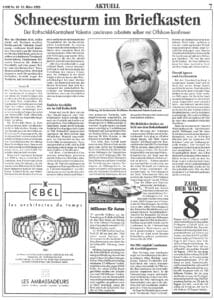 Zeitungsausschnitt Cash Nr. 10 vom 12. März 1993 Schneesturm im Briefkasten